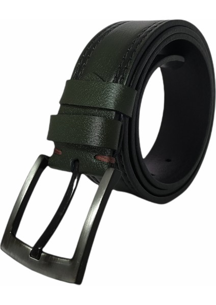 %100 Tek Kat Deri Çift Dikiş Desen Yeşil Kot Pantolon Kemeri 4.5cm modelleri