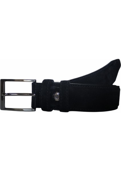 %100 Deri Siyah Süet Kumaş Pantolon Kemeri 3.5 cm