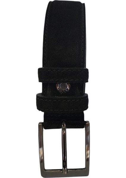 %100 Deri Siyah Süet Kumaş Pantolon Kemeri 3.5 cm