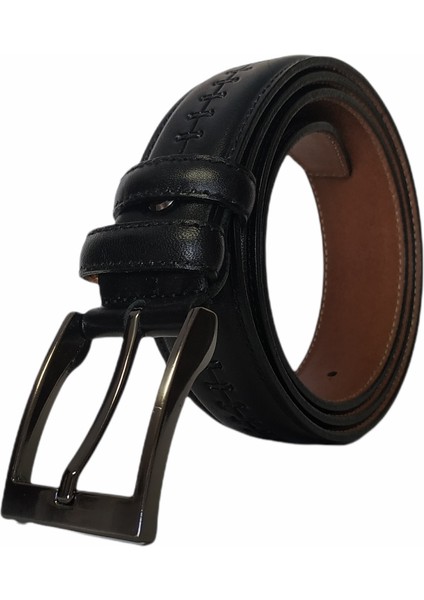 %100 Deri Desenli Siyah Klasik Kumaş Pantolon Kemeri 3.5cm modelleri