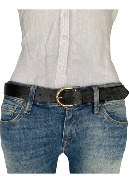 Deri Gold Tokalı Siyah Kadın Kemeri, 3cm fiyatları