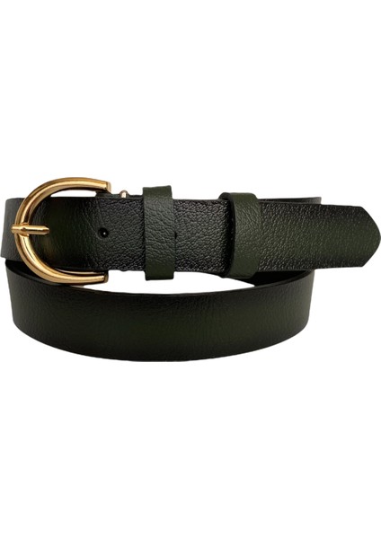Deri Gold Tokalı Yeşil Kadın Kemeri, 3cm