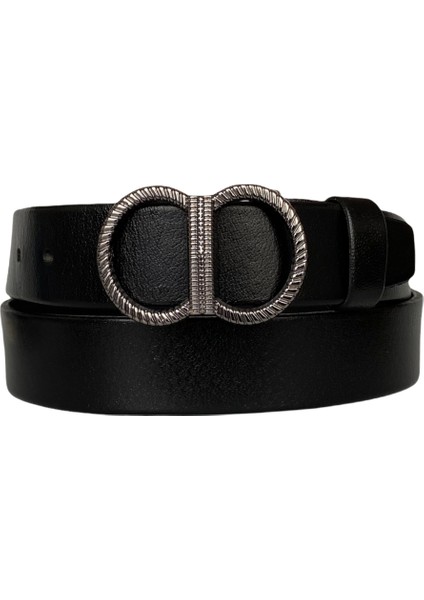 Deri Siyah Nikel Tokalı Kadın Kemeri 4 cm