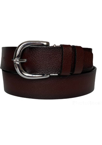Deri, Gümüş Tokalı Bordo Kadın Kot Kemeri 4 cm