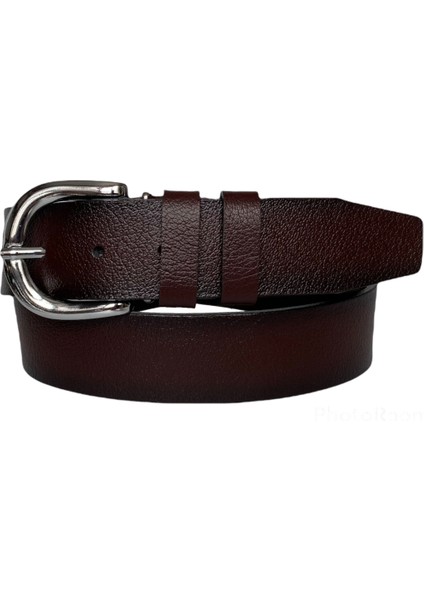 Deri, Gümüş Tokalı Bordo Kadın Kot Kemeri 4 cm