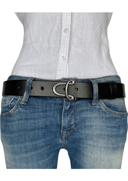 Deri, Gümüş Tokalı Siyah Kadın Kemeri 4 cm modelleri