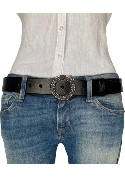 Deri, Siyah Nikel Tokalı Siyah Kadın Kemeri 4 cm modelleri