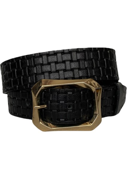 Deri, Gold Tokalı Siyah Desenli Kadın Kemeri 4 cm fiyatları