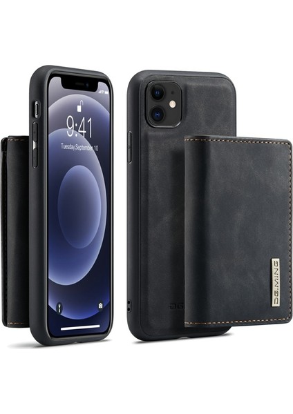M1 Serisi Tcüzdan + Deri Kaplamalı iPhone 11 Için 6.1 Inç Kılıfı - Siyah (Yurt Dışından)