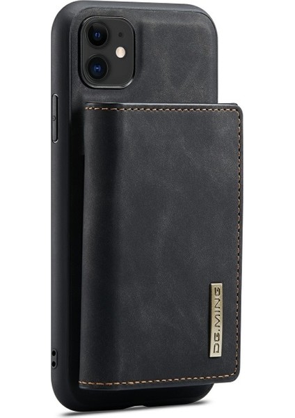M1 Serisi Tcüzdan + Deri Kaplamalı iPhone 11 Için 6.1 Inç Kılıfı - Siyah (Yurt Dışından)