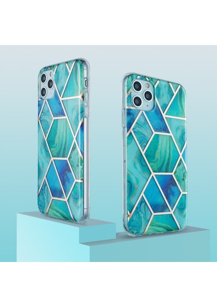 iPhone 11 Pro Max Için 2 mm Imd Galvanik Mermer Desenli Tpu Kılıf - Mavi - Yeşil (Yurt Dışından) fiyatları