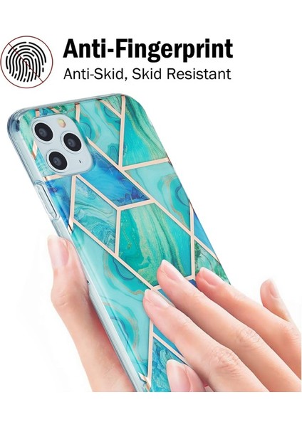 iPhone 11 Pro Max Için 2 mm Imd Galvanik Mermer Desenli Tpu Kılıf - Mavi - Yeşil (Yurt Dışından) modelleri