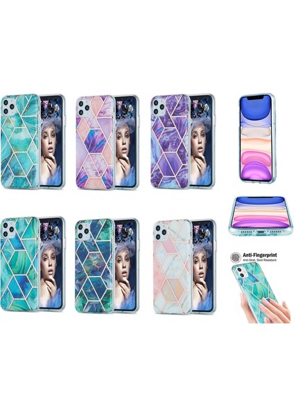 iPhone 11 Pro Max Için 2 mm Imd Galvanik Mermer Desenli Tpu Kılıf - Mavi - Yeşil (Yurt Dışından) indirimleri