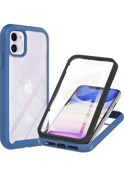 iPhone 11 Için 3'ü 1 Arada Dayanıklı Pc + Pet Ekran Koruyuculu Tpu Kılıf - Mavi - Siyah (Yurt Dışından)