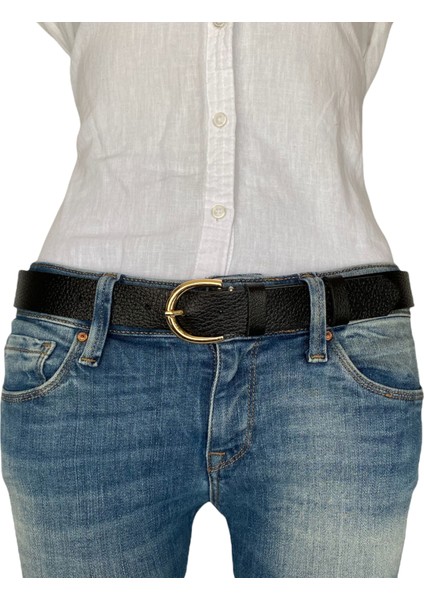 Deri Gold Tokalı Siyah Baskılı Kadın Kemeri, 3cm fiyatları