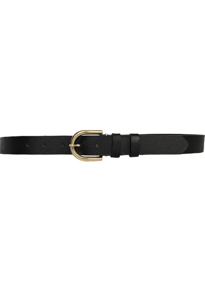 Deri Gold Tokalı Siyah Kadın Kemeri, 3cm