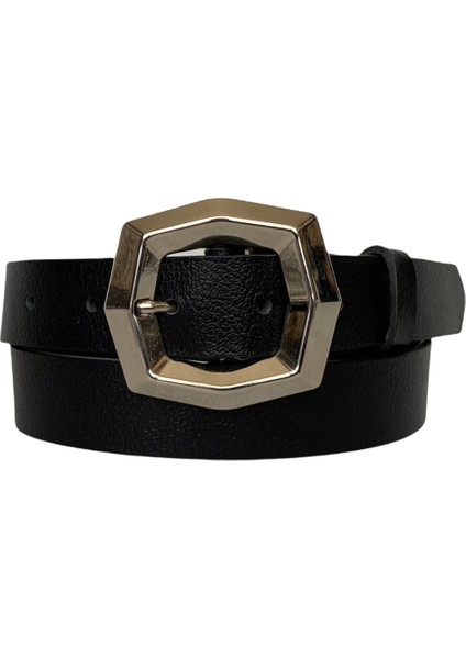 Deri Siyah Kadın Kemeri, 3cm