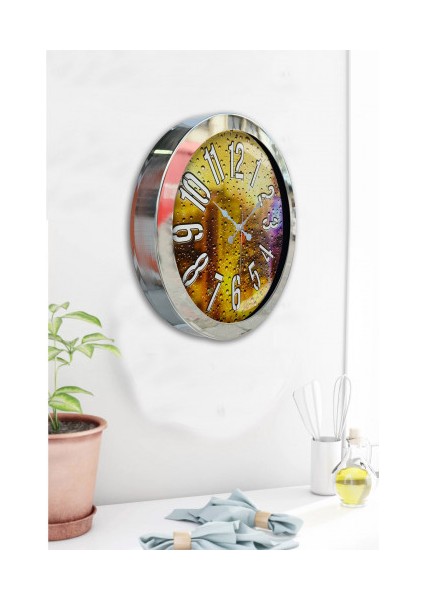 Krom Çerçeveli Salon Ofis Duvar Saati 36 cm