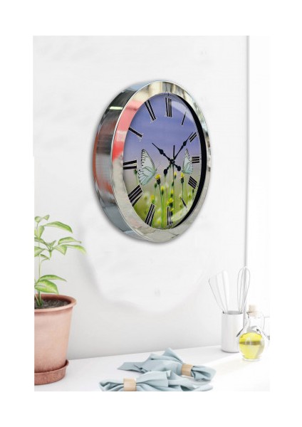 Krom Çerçeveli Salon Ofis Duvar Saati 36 cm