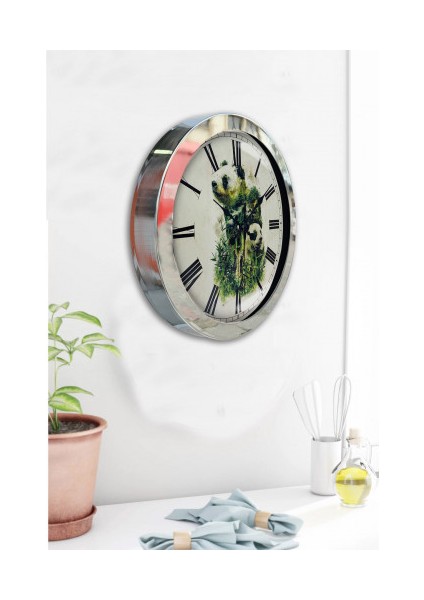 Krom Çerçeveli Salon Ofis Duvar Saati 36 cm