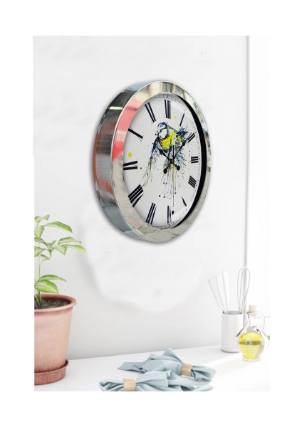 Krom Çerçeveli Salon Ofis Duvar Saati 36 cm