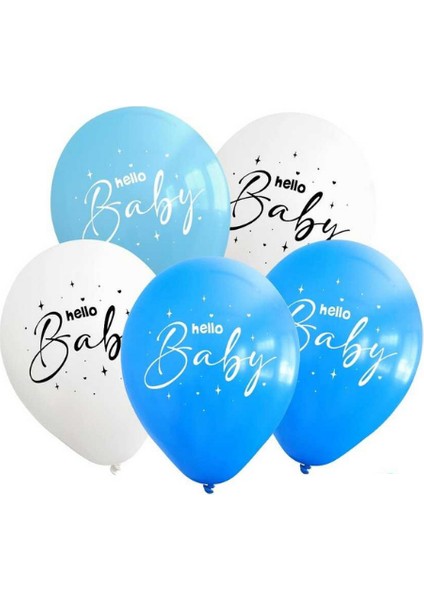 Hello Baby Baskılı Mavi Latex Balon 10 Adet
