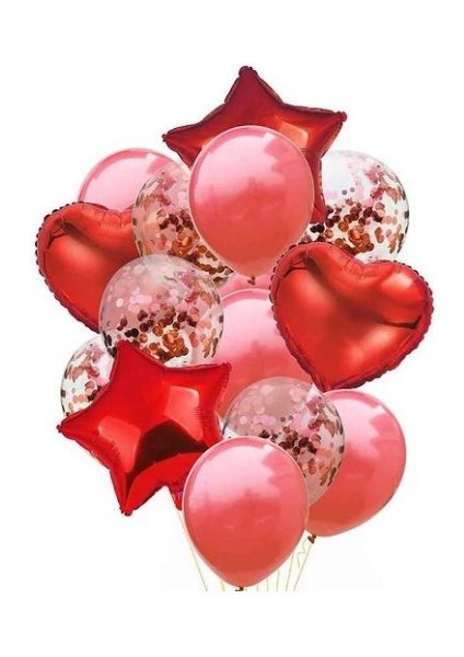 Kalpli Konfetili Kırmızı Yıldız Folyo Balon Demeti