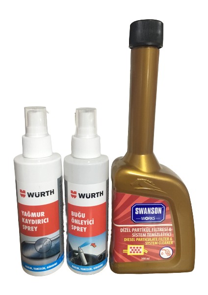 Dizel Enjektör Temizleyici 300 ml Würth Buğu Önleyici ve Yağmur Kaydırıcı Sprey 150 ml