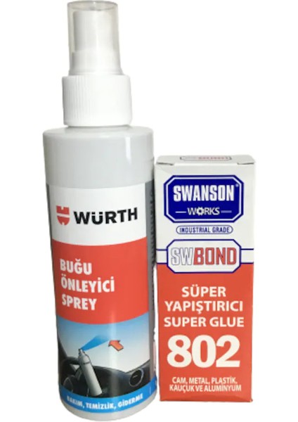 Buğu Önleyici Sprey 150 ml + Swanson Works 802 Süper Yapıştırıcı 20 gr