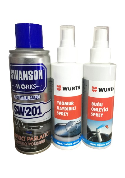 Swanson Works Torpido Parlatıcı + Würth Buğu Önleyici ve Yağmur Kaydırıcı Sprey 150 ml