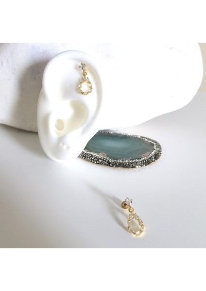 Cerrahi Çelik Gold Damla Taşlı Piercing - Bar Uzunluğu 6 mm - 1 Adet
