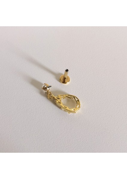 Cerrahi Çelik Gold Damla Taşlı Piercing - Bar Uzunluğu 6 mm - 1 Adet fırsatları