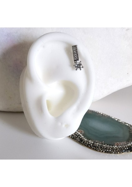 Cerrahi Çelik Tek Taş Sallantılı Çizgi Piercing - Bar Uzunluğu 6 mm - 1 Adet