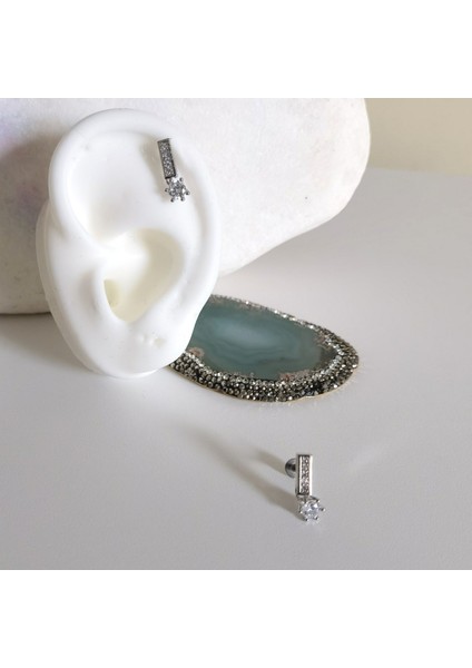Cerrahi Çelik Tek Taş Sallantılı Çizgi Piercing - Bar Uzunluğu 6 mm - 1 Adet