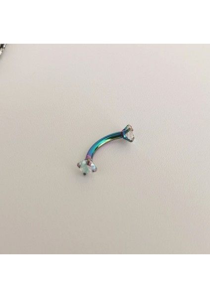 Cerrahi Çelik Açık Mistik Topaz Renkli Zirkon Taşlı Gökkuşağı Muz Piercing- Bar Uzunluğu 8 Mm- 1 Adet