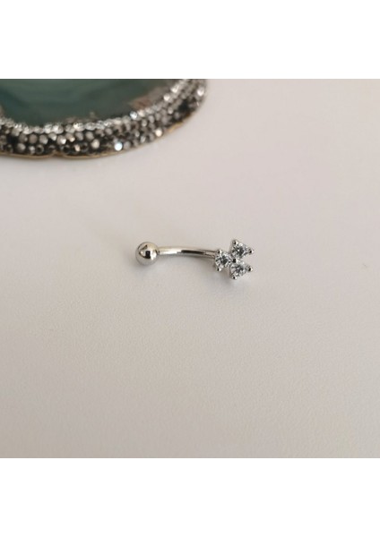 Cerrahi Çelik Üç Taşlı Muz Piercing- Bar Uzunluğu 8 Mm- 1 Adet