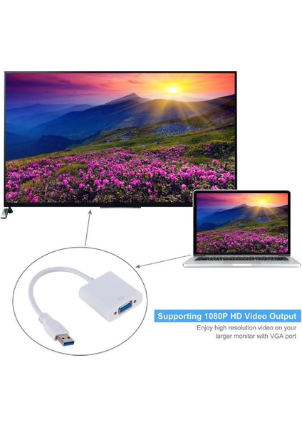 USB 3.0 VGA Adaptörü USB VGA Harici Video Kartı VGA Dönüştürücü Beyaz (Yurt Dışından)