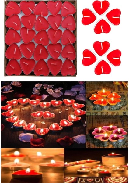 Kırmızı Kalpli Tealight Mum 50'li