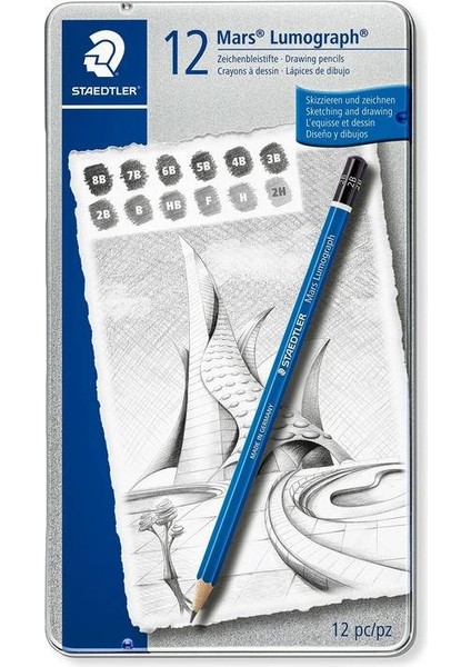 Staedtler Mars Lumograph Dereceli Kalem 12'li Set Metal Kutu (8b-2h)