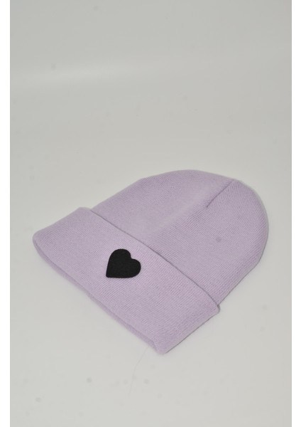 Sevgililer Günü Özel Koleksiyonu Siyah Kalp Figürlü Lila/Mor Renk Unisex Erkek/Kadın Bere