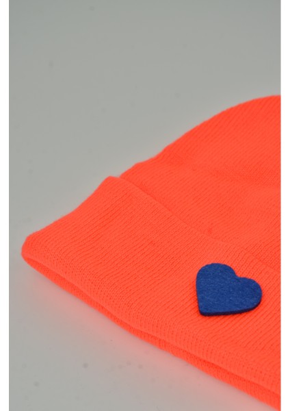 Sevgililer Günü Özel Koleksiyonu Mavi Kalp Figürlü Neon Turuncu Renk Unisex Erkek/Kadın Bere fiyatları