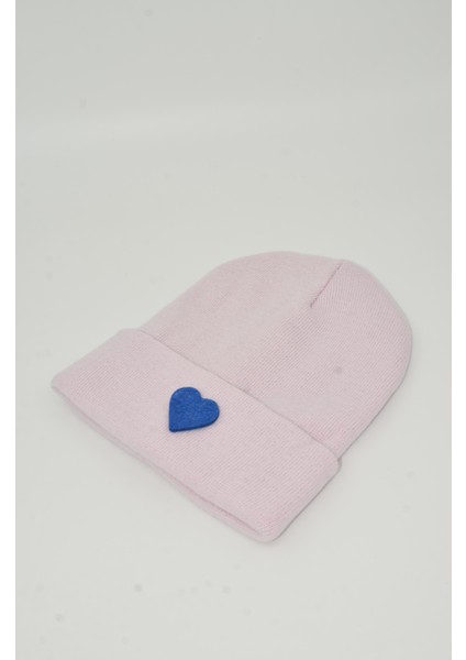 Sevgililer Günü Özel Koleksiyonu Mavi Kalp Figürlü Pembe/Pudra Renk Unisex Erkek/Kadın Bere