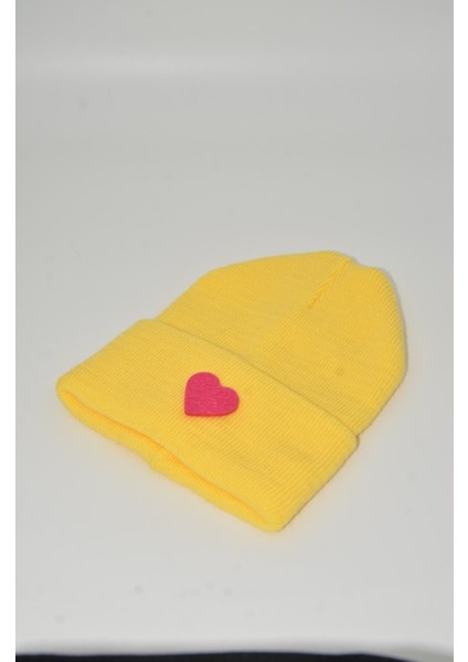 Sevgililer Günü Özel Koleksiyonu Pembe Kalp Figürlü Sarı Renk Unisex Erkek/Kadın Bere