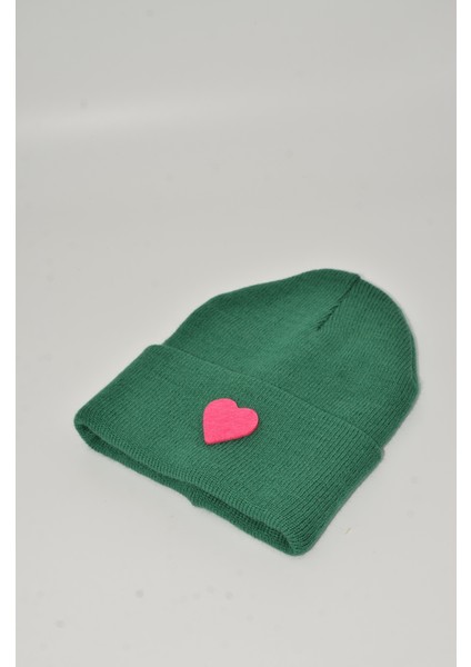 Sevgililer Günü Özel Koleksiyonu Pembe Kalp Figürlü Açık Yeşil Renk Unisex Erkek/Kadın Bere