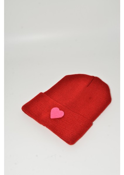 Sevgililer Günü Özel Koleksiyonu Pembe Kalp Figürlü Kırmızı Renk Unisex Erkek/Kadın Bere
