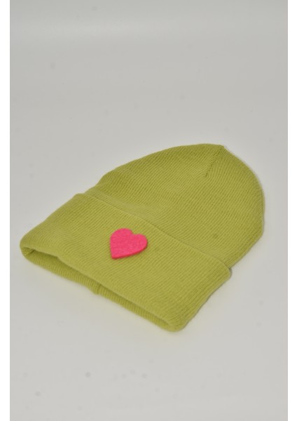 Sevgililer Günü Özel Koleksiyonu Pembe Kalp Figürlü Fıstık Yeşili Renk Unisex Erkek/Kadın Bere