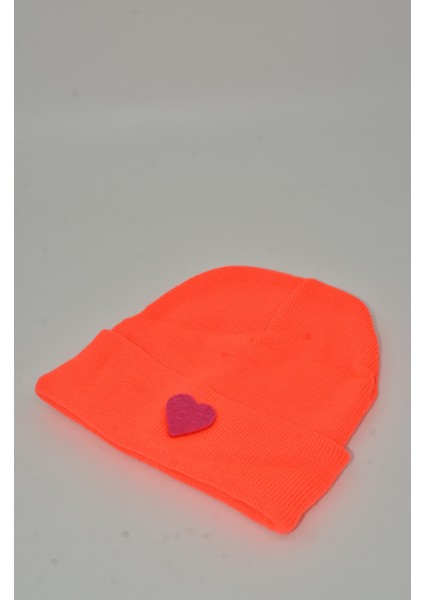 Sevgililer Günü Özel Koleksiyonu Pembe Kalp Figürlü Neon Turuncu Renk Unisex Erkek/Kadın Bere