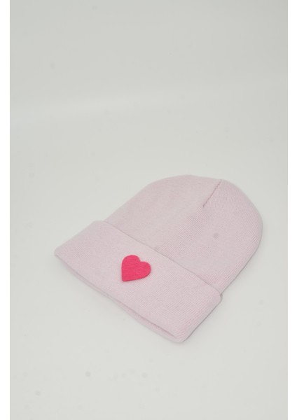 Sevgililer Günü Özel Koleksiyonu Pembe Kalp Figürlü Pembe/Pudra Renk Unisex Erkek/Kadın Bere