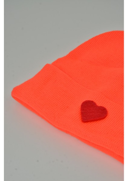 Sevgililer Günü Özel Koleksiyonu Kırmızı Kalp Figürlü Neon Turuncu Renk Unisex Bere fiyatları