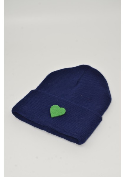 Sevgililer Günü Özel Koleksiyonu Yeşil Kalp Figürlü Lacivert Renk Unisex Erkek/Kadın Bere